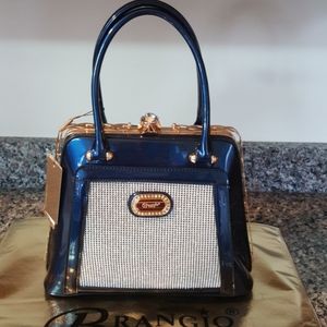 New w tags square Brangio royal blue purse vinyl/ patent lots of bling shoulder